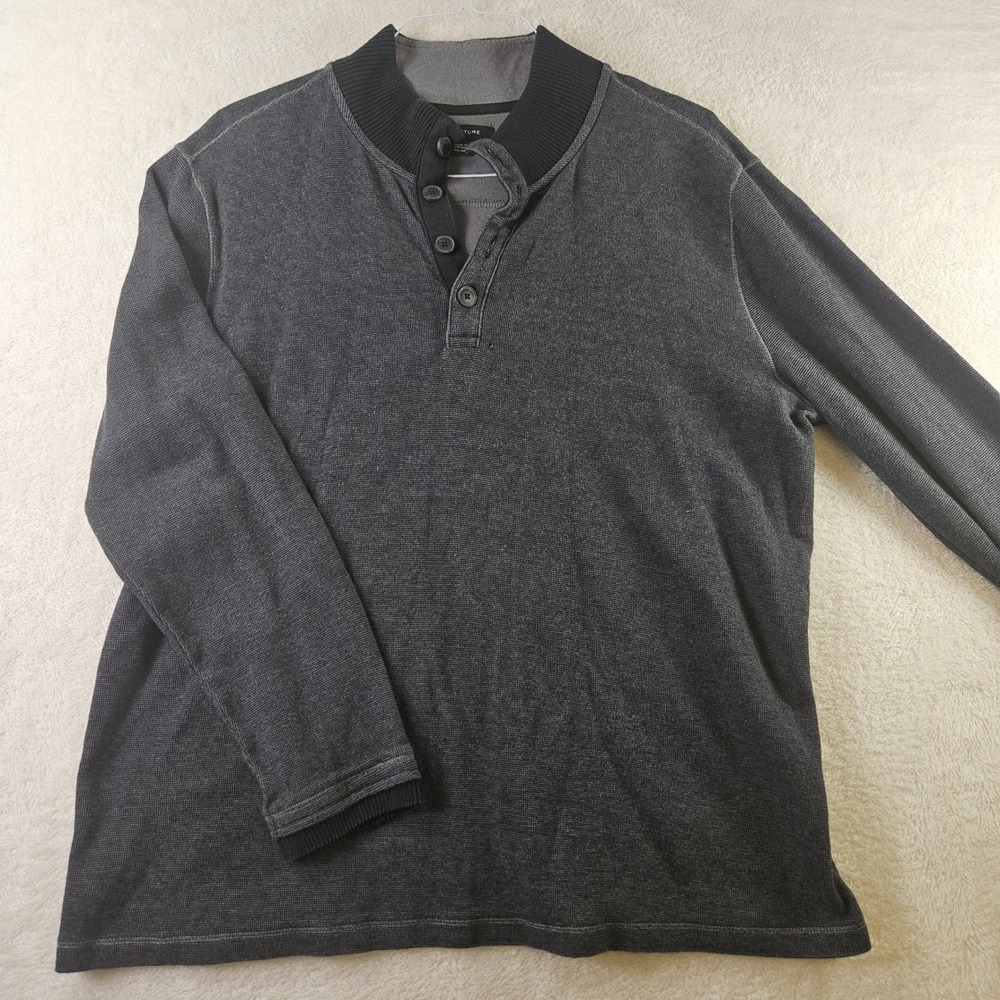 Structure Mens XXL Charcoal Grey Cotton Waffle Knit Henley Long Sleeve Shirt